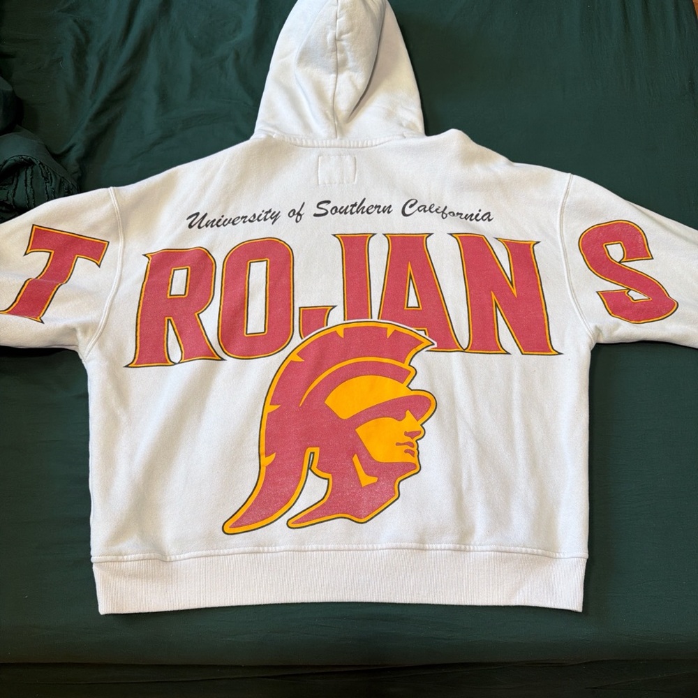 Hollister White Hoodie with Red and Gold USC Trojans Graphics